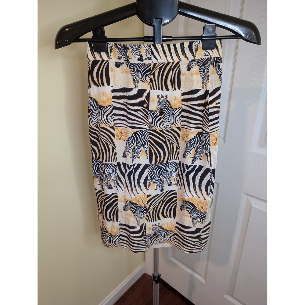 Escada Pencil‎ Skirt Faux Wrap Zebra Print Silk Vintage Germany - Size 38 (6/8)